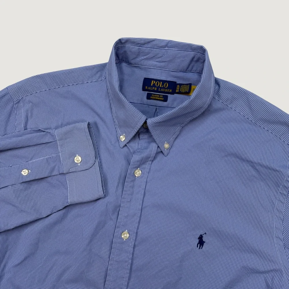 Polo Ralph Lauren Mens XL Button Down Shirt Blue Gingham Performance Classic Fit